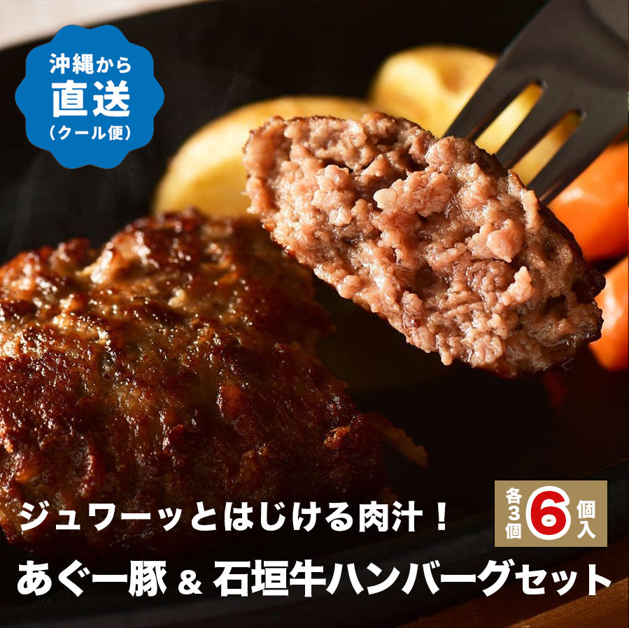 1/10頃お届け】上原ミート あぐー＆石垣牛ハンバーグセット（各3個・計
