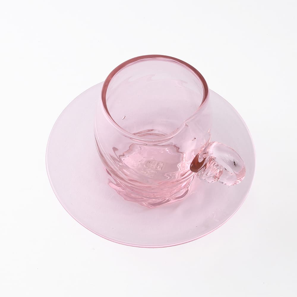 耐熱琉球ガラス -燈人- ティーカップ(波模様・春風ピンク)