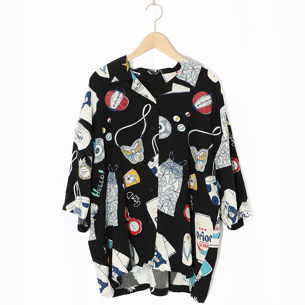 ORION×ScoLar リゾート柄シャツ ブラック スカラーコラボ スカ子柄
