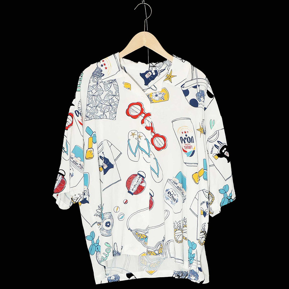 ORION×ScoLar リゾート柄シャツ オフホワイト スカラーコラボ スカ子柄  
