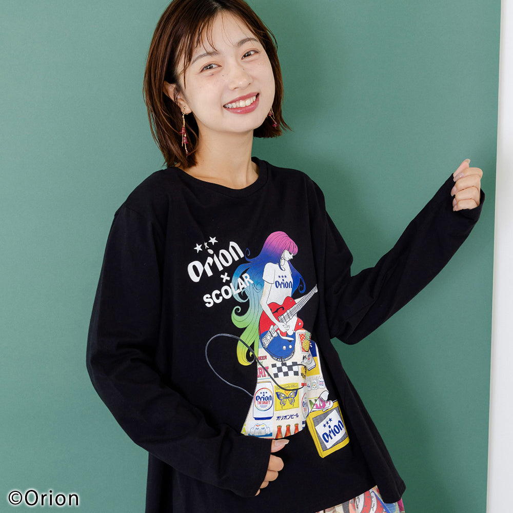 織山グッズ N ORION×ScoLar ロックンロール女の子柄Tシャツ ブラック スカラーコラボ