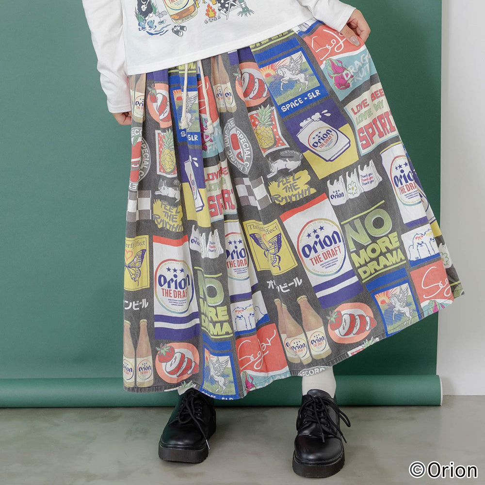 カラフルスプラッター柄 スカートとスウェットセット ORION×ScoLar コラージュ柄スカート ブラック スカラーコラボ コラボ