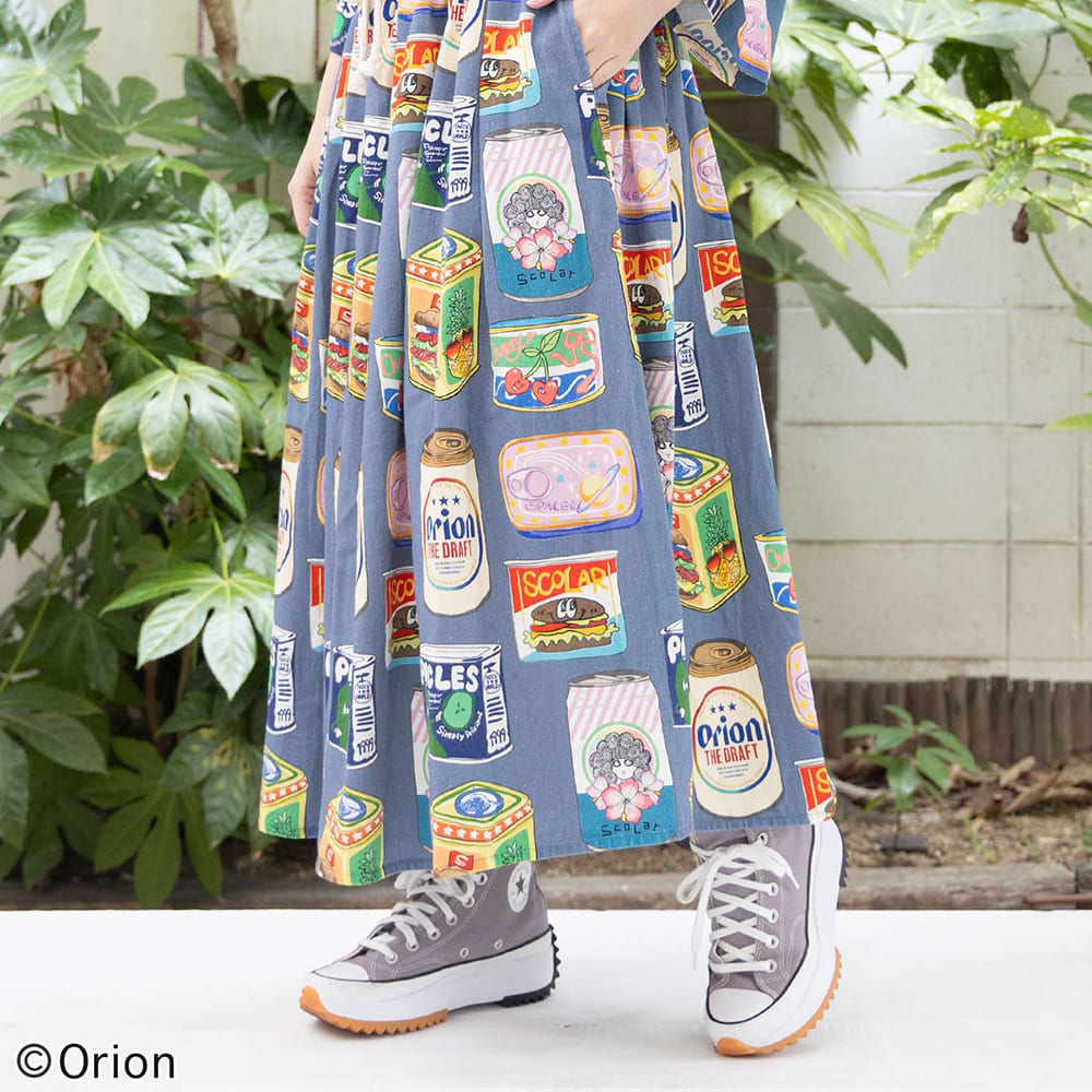ORION×ScoLar トロピカルポップ缶 総柄スカート ブルー スカラーコラボ
