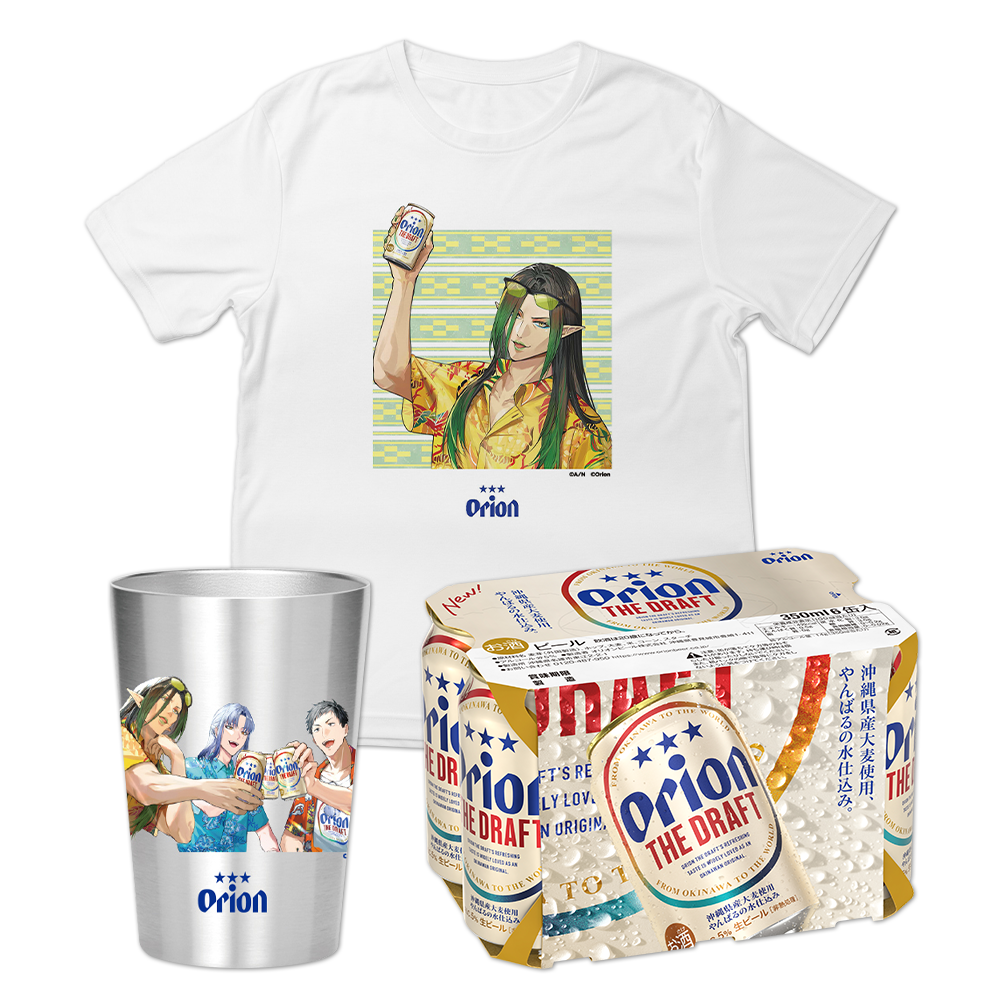 【にじさんじ×オリオンビール】限定ノベルティ&「オリオン ザ・ドラフト」6缶パック付き!コラボセット(花畑チャイカデザインT入り)