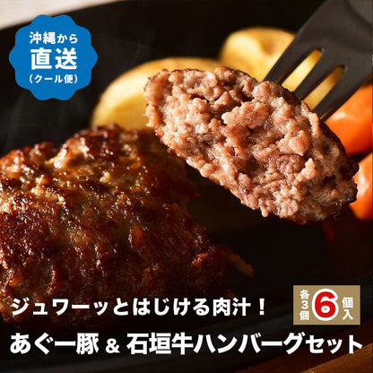 【1/10頃お届け】上原ミート あぐー＆石垣牛ハンバーグセット（各3個・計6個入）