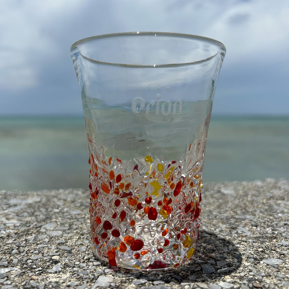 琉球ガラス つぶつぶビアグラス2個セット（オレンジ・ブルー）