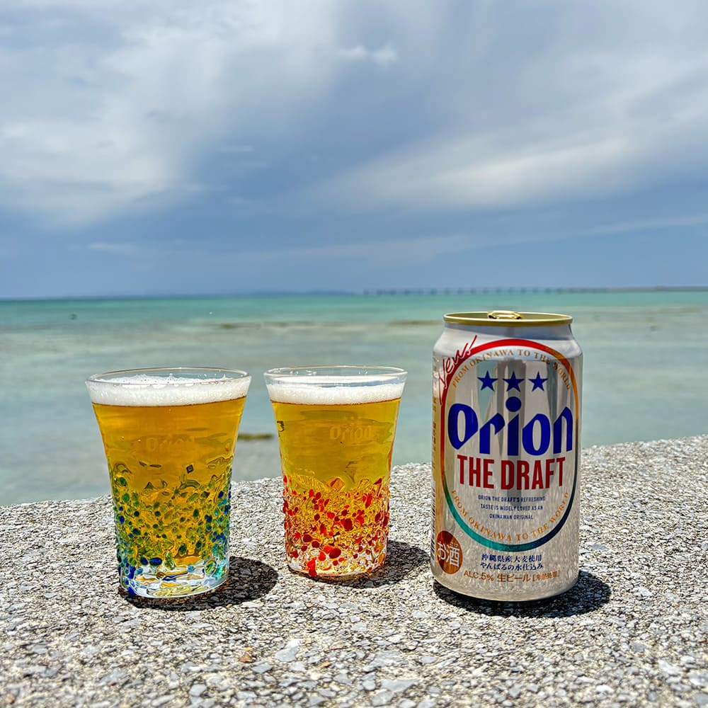 琉球ガラス つぶつぶビアグラス2個セット（オレンジ・ブルー）