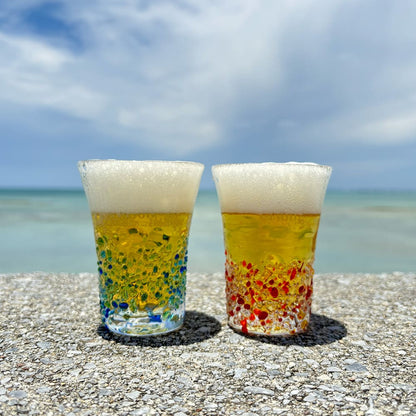 琉球ガラス つぶつぶビアグラス2個セット（オレンジ・ブルー）