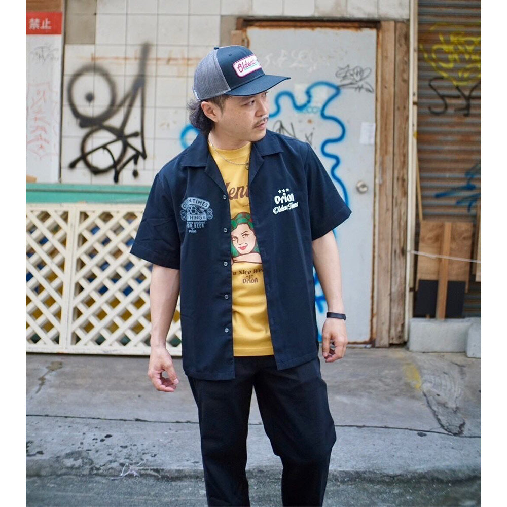 【ORION×OLDENTIMES】2024夏 那覇桜坂シルキーシャツ　カラー：ブラック