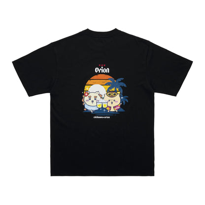 ちいかわ×オリオンビール シーサーのおみやげやさん Tシャツ （ブラック_カンパ〜イ）