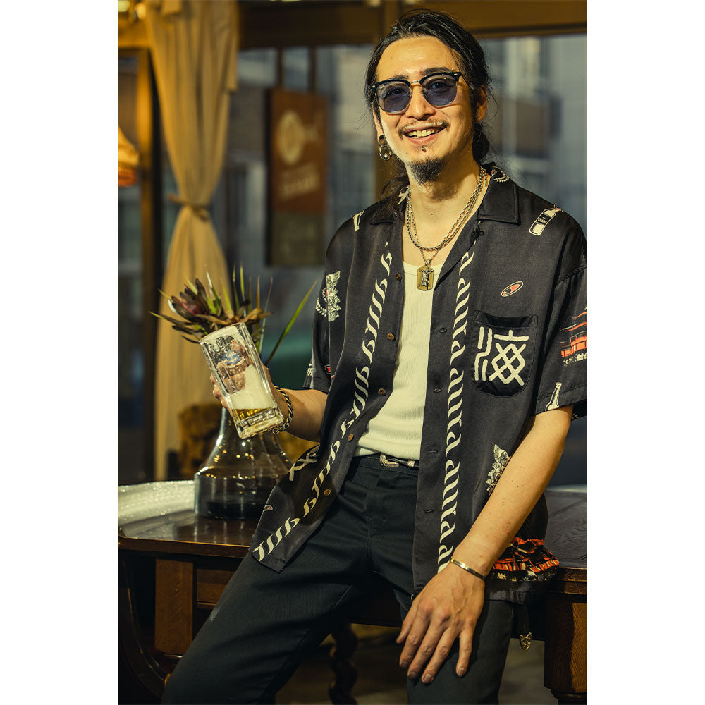 オリオンビール　アロハシャツ　ブラック　トロピカル　ノーアイロン　サイズＬＬ オリオンビール アロハシャツ ブラック トロピカル ノーアイロン
