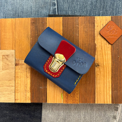 オリジナルレザーウォレット 差し込み錠式（カラー：ブルー×ワイン×ブラウン）