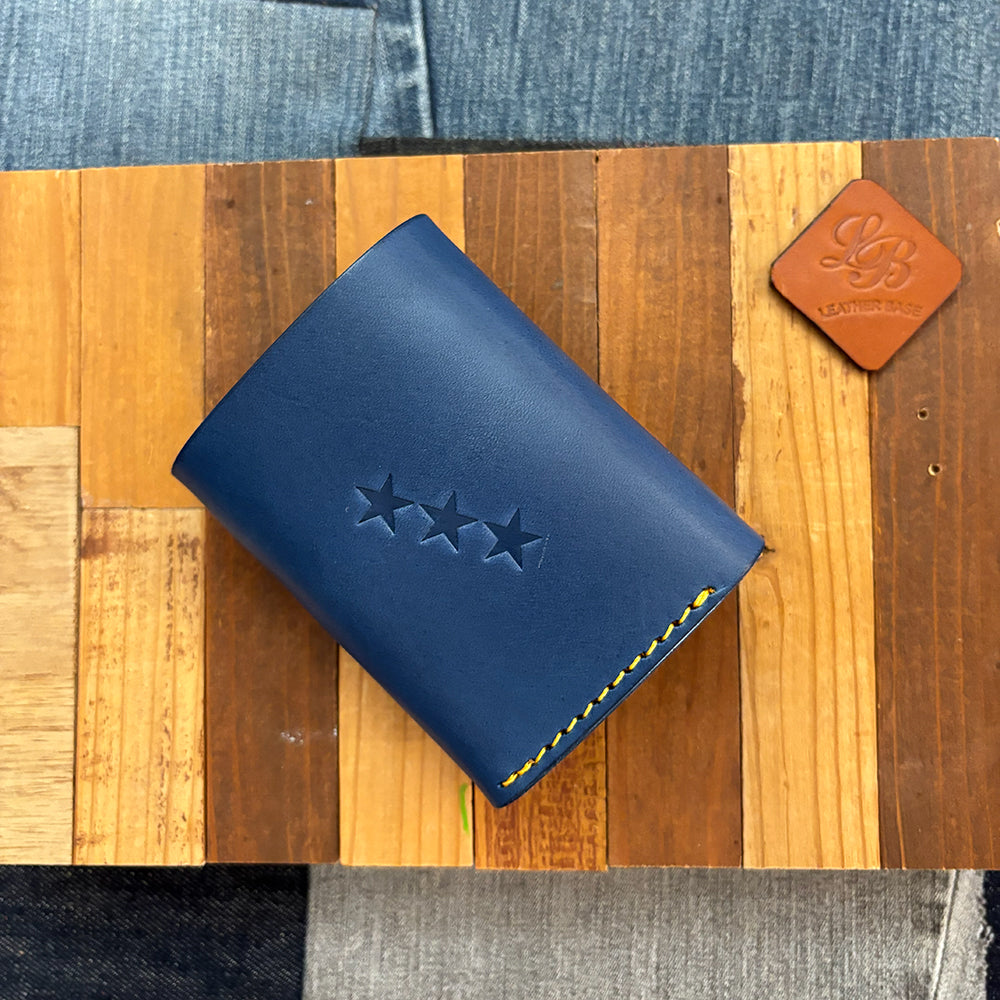 オリジナルレザーウォレット 差し込み錠式（カラー：ブルー×ワイン×ブラウン）