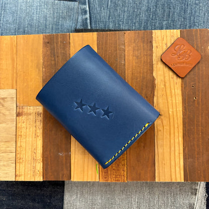 オリジナルレザーウォレット 差し込み錠式（カラー：ブルー×ワイン×ブラウン）