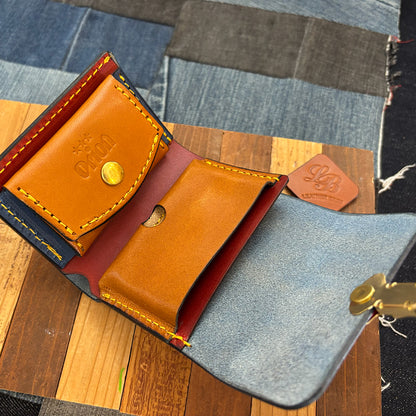 オリジナルレザーウォレット 差し込み錠式（カラー：ブルー×ワイン×ブラウン）