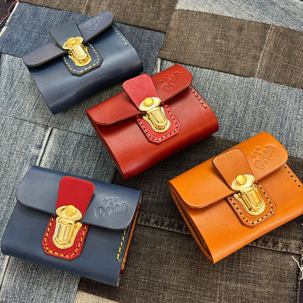 オリジナルレザーウォレット 差し込み錠式（カラー：ブルー×ワイン×ブラウン）