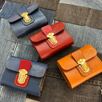 オリジナルレザーウォレット 差し込み錠式（カラー：ブルー×ワイン×ブラウン）