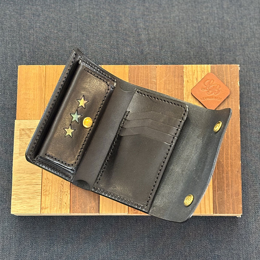 レザー×うらそえ織 ミドルウォレット（カラー：ブラック） – オリオン