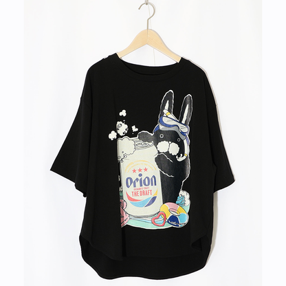 ORION×ScoLar ラビルのビーチパーティ柄Tシャツ(ブラック）
