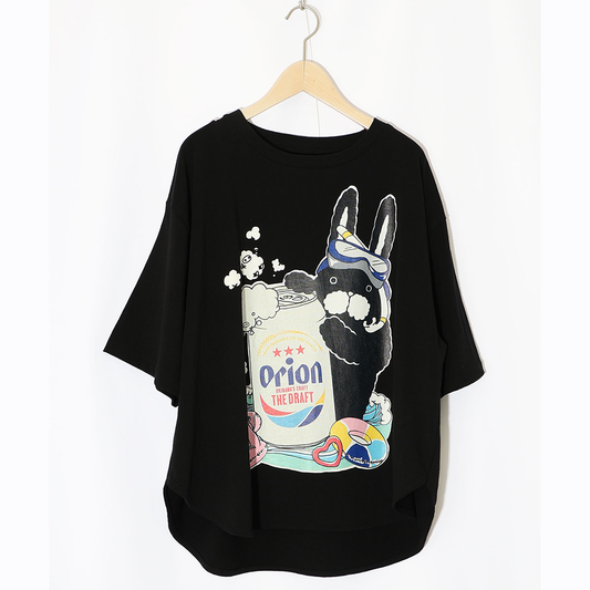 ORION×ScoLar ラビルのビーチパーティ柄Tシャツ(ブラック）