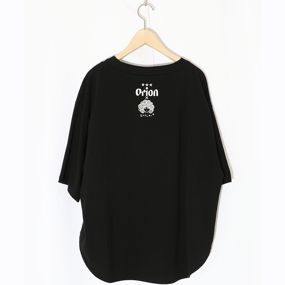 ORION×ScoLar ラビルのビーチパーティ柄Tシャツ(ブラック）
