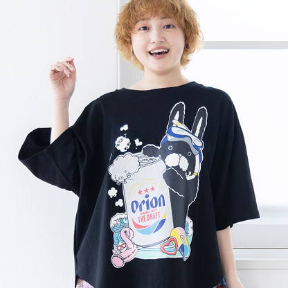 ORION×ScoLar ラビルのビーチパーティ柄Tシャツ(ブラック）