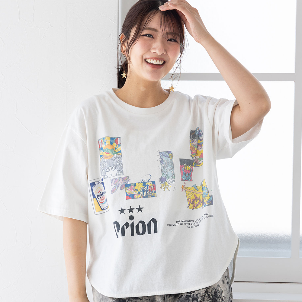 ORION×ScoLar 星降る夜のオリオンタイム柄Tシャツ（オフホワイト）