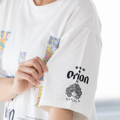 ORION×ScoLar 星降る夜のオリオンタイム柄Tシャツ（オフホワイト）