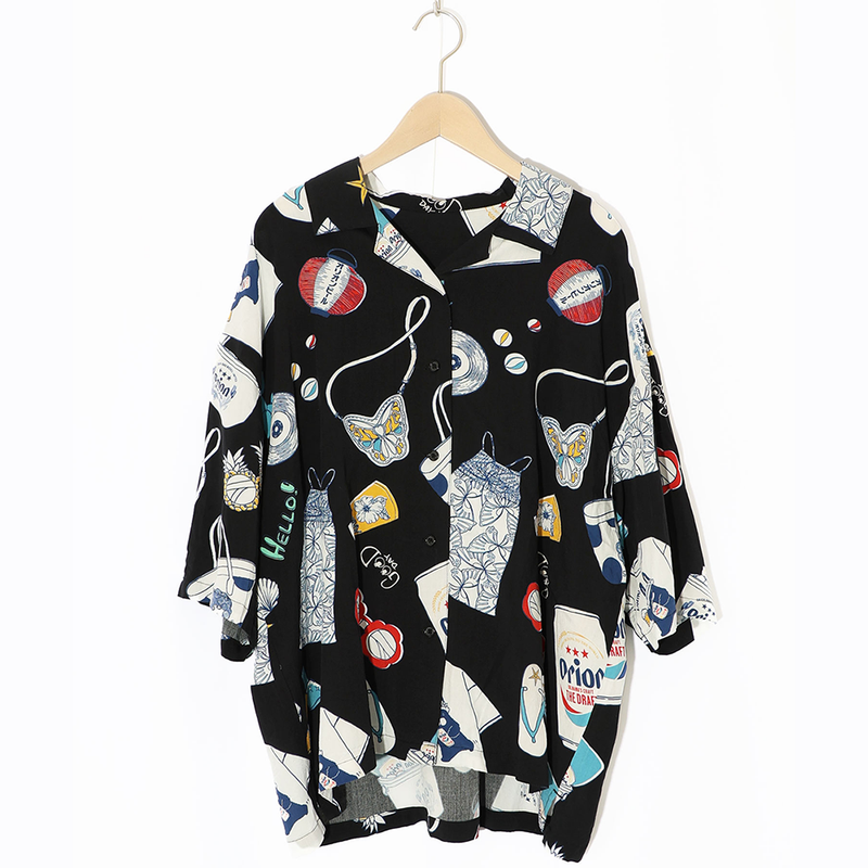 ORION×ScoLar リゾート柄シャツ（ブラック）