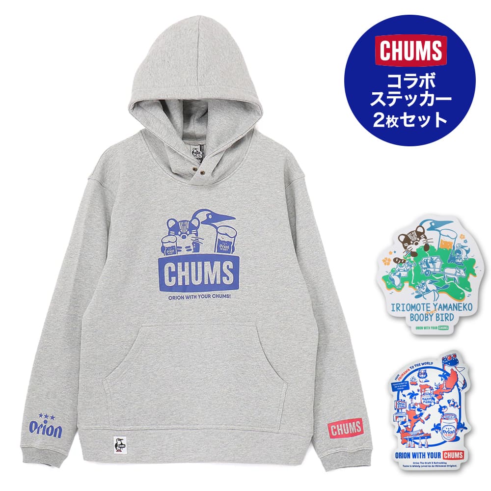 【数量限定】【ORION×CHUMSコラボ25FW】イリオモテヤマネコ カリー！プルオーバーパーカー GRAY コラボステッカー2枚セット