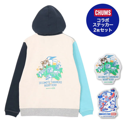【数量限定】【ORION×CHUMSコラボ25FW】イリオモテヤマネコmeetsブービーバード ジップパーカー CRAZY コラボステッカー2枚セット