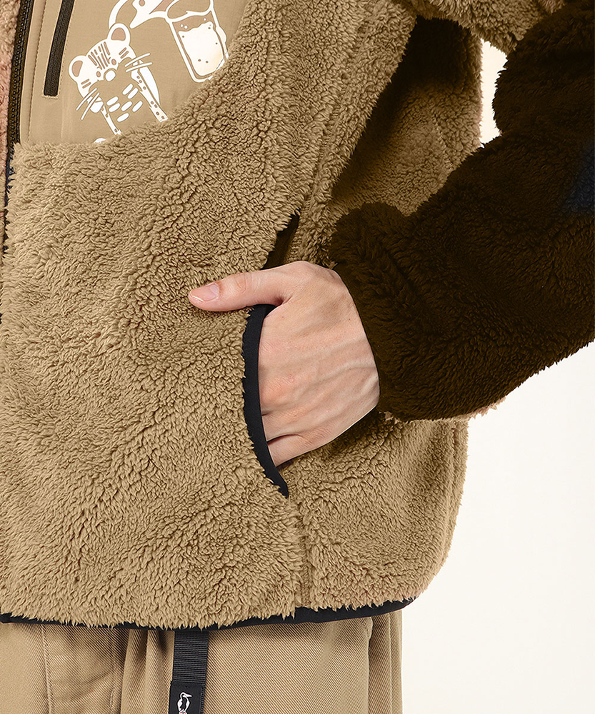【ORION×CHUMSコラボ25FW】イリオモテヤマネコ カリー！ボンディングフリースジャケット 　BLACK/BEIGE