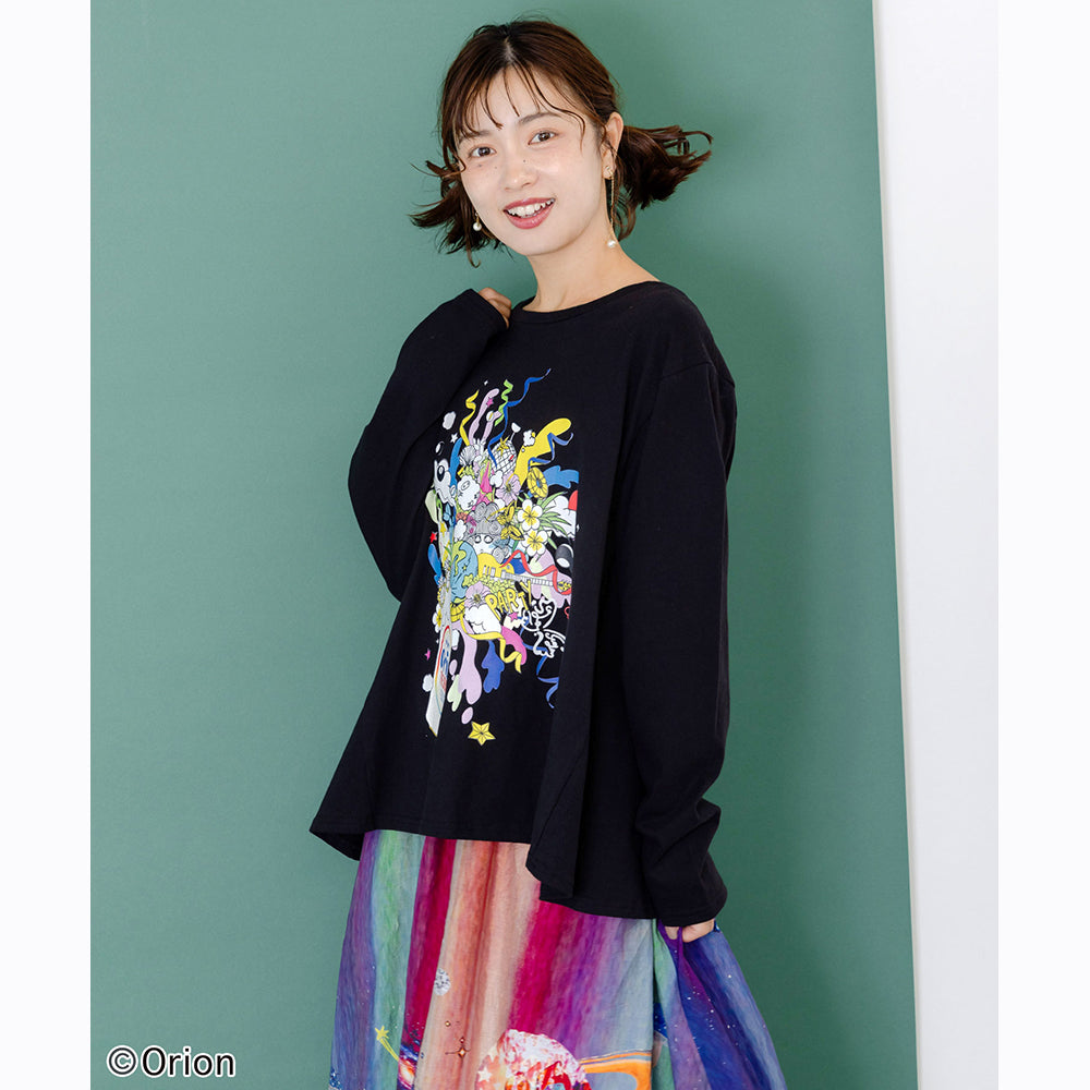 ORION×ScoLar ポップパーティー柄Tシャツ ブラック スカラーコラボ