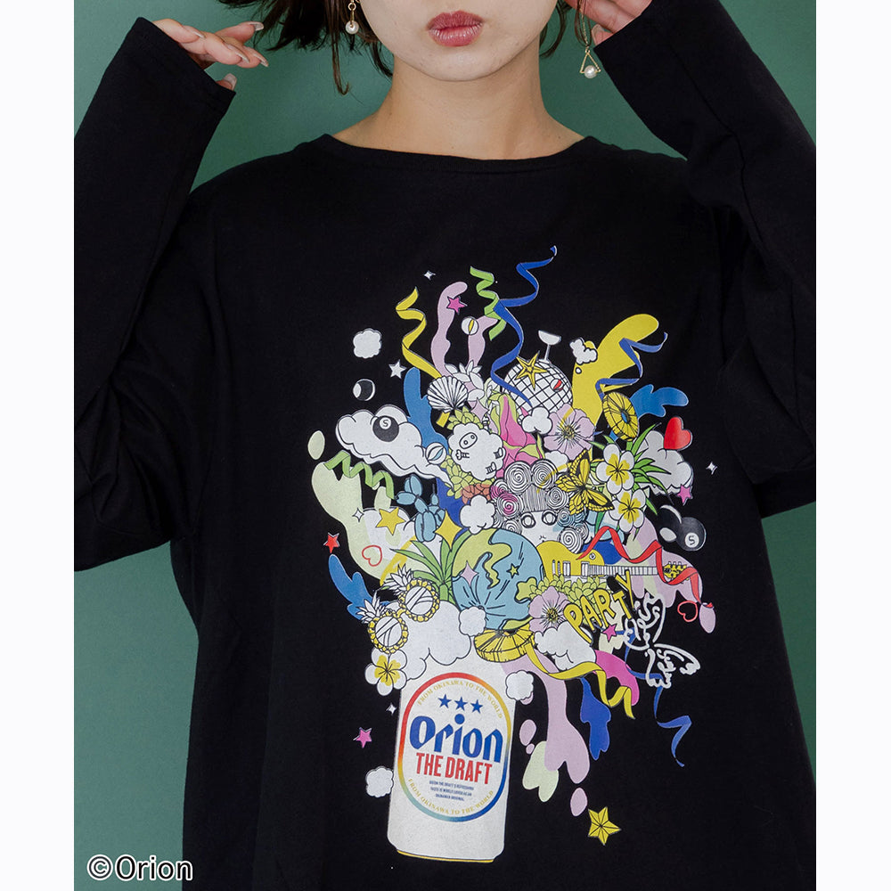 ORION×ScoLar ポップパーティー柄Tシャツ ブラック スカラーコラボ