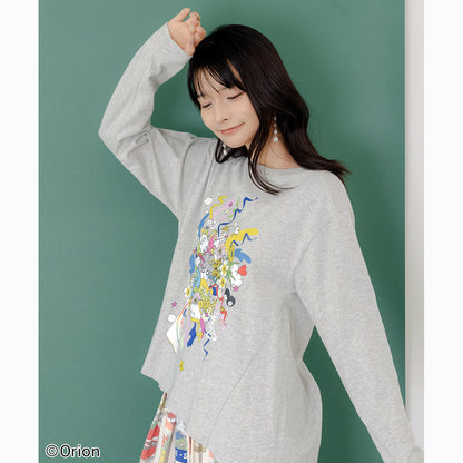ORION×ScoLar ポップパーティー柄Tシャツ（グレー／Mサイズ）