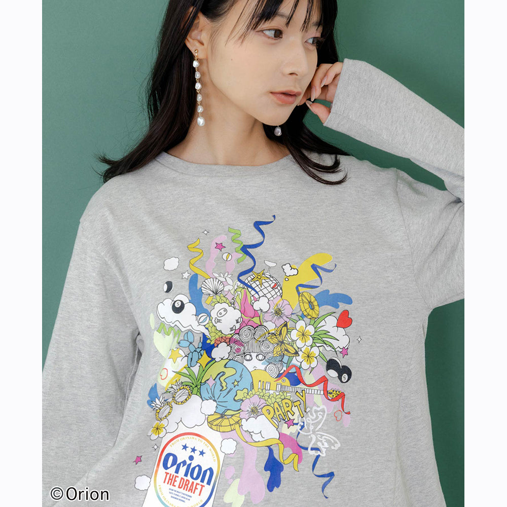 ORION×ScoLar ポップパーティー柄Tシャツ（グレー／Mサイズ）
