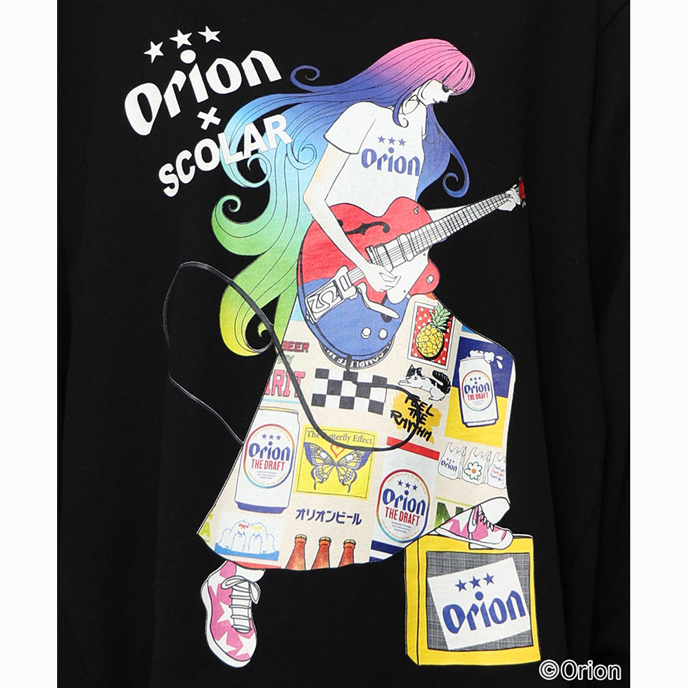 ORION×ScoLar ロックンロール女の子柄Tシャツ ブラック スカラーコラボ