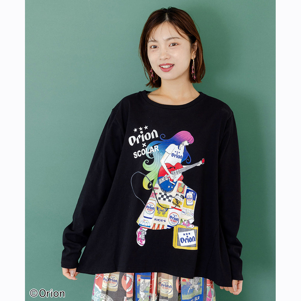 ORION×ScoLar ロックンロール女の子柄Tシャツ（ブラック／Mサイズ）