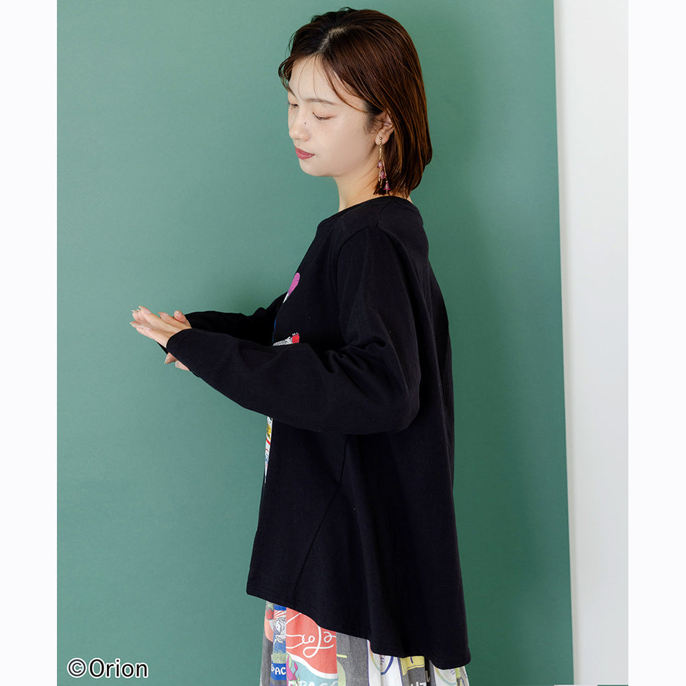 織山グッズ N ORION×ScoLar ロックンロール女の子柄Tシャツ ブラック スカラーコラボ