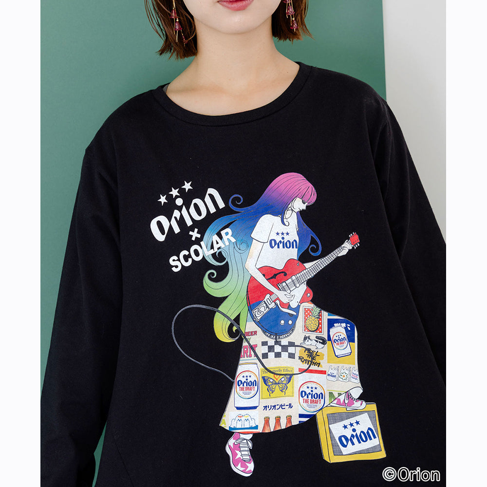 ORION×ScoLar ロックンロール女の子柄Tシャツ ブラック スカラーコラボ