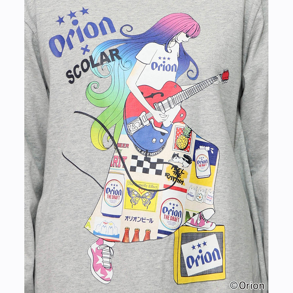 ORION×ScoLar ロックンロール女の子柄Tシャツ（グレー／Mサイズ）