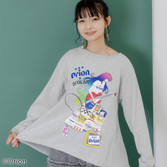 ORION×ScoLar ロックンロール女の子柄Tシャツ（グレー／Mサイズ）