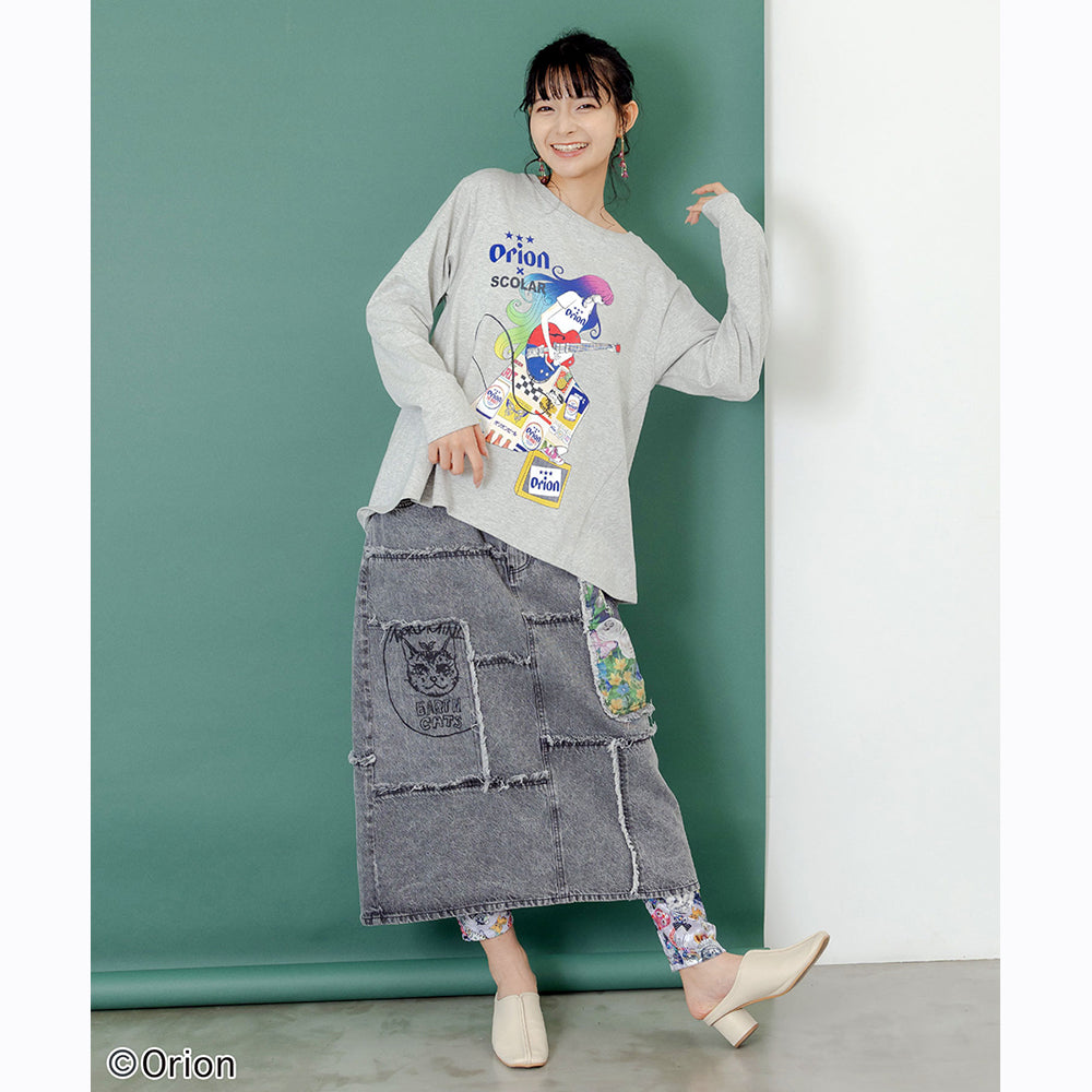 ORION×ScoLar ロックンロール女の子柄Tシャツ（グレー／Mサイズ）