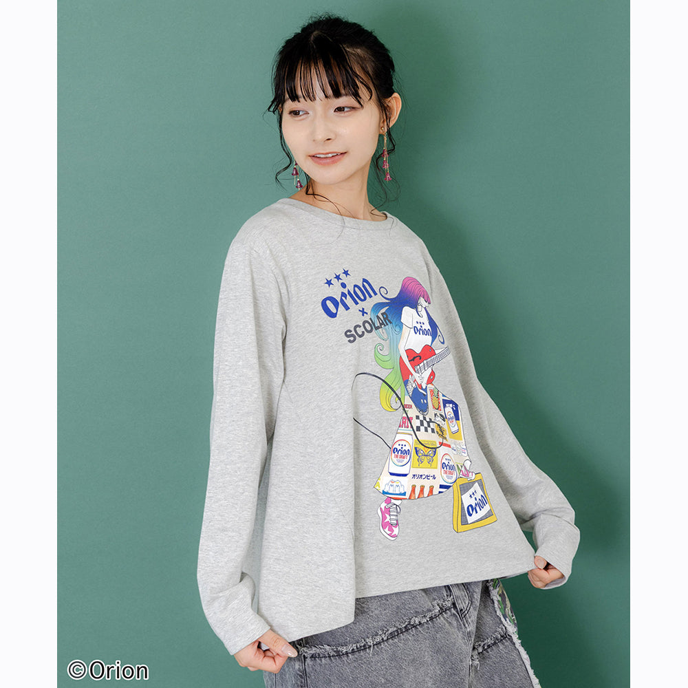 ORION×ScoLar ロックンロール女の子柄Tシャツ（グレー／Mサイズ）