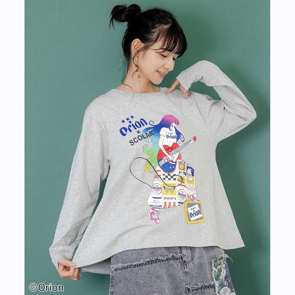 ORION×ScoLar ロックンロール女の子柄Tシャツ（グレー／Mサイズ）