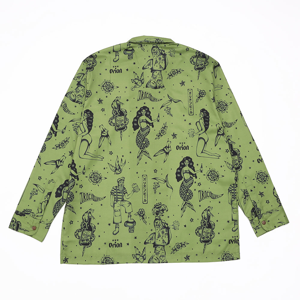 長袖アロハシャツ ORION×Irocolife カラー カーキ KHAKI Irocolife