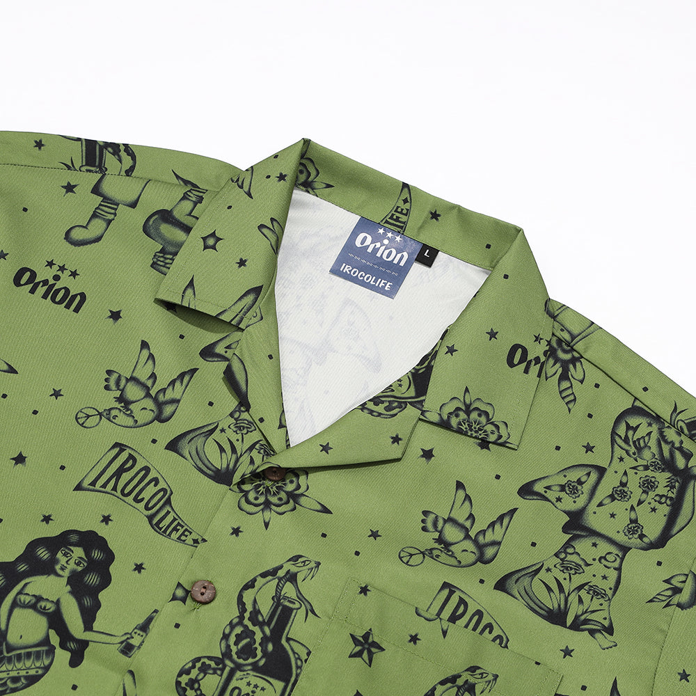 長袖アロハシャツ ORION×Irocolife カラー カーキ KHAKI Irocolife