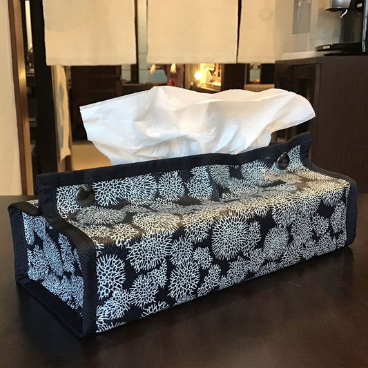 【首里琉染】 サンゴ染めボックスティッシュカバー ブラック