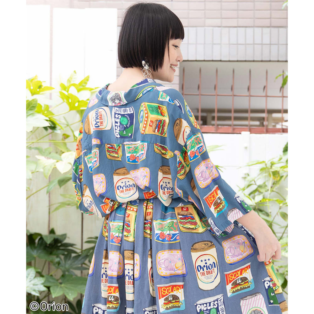 ORION×ScoLar トロピカルポップ缶 総柄シャツ （ブルー／Mサイズ）