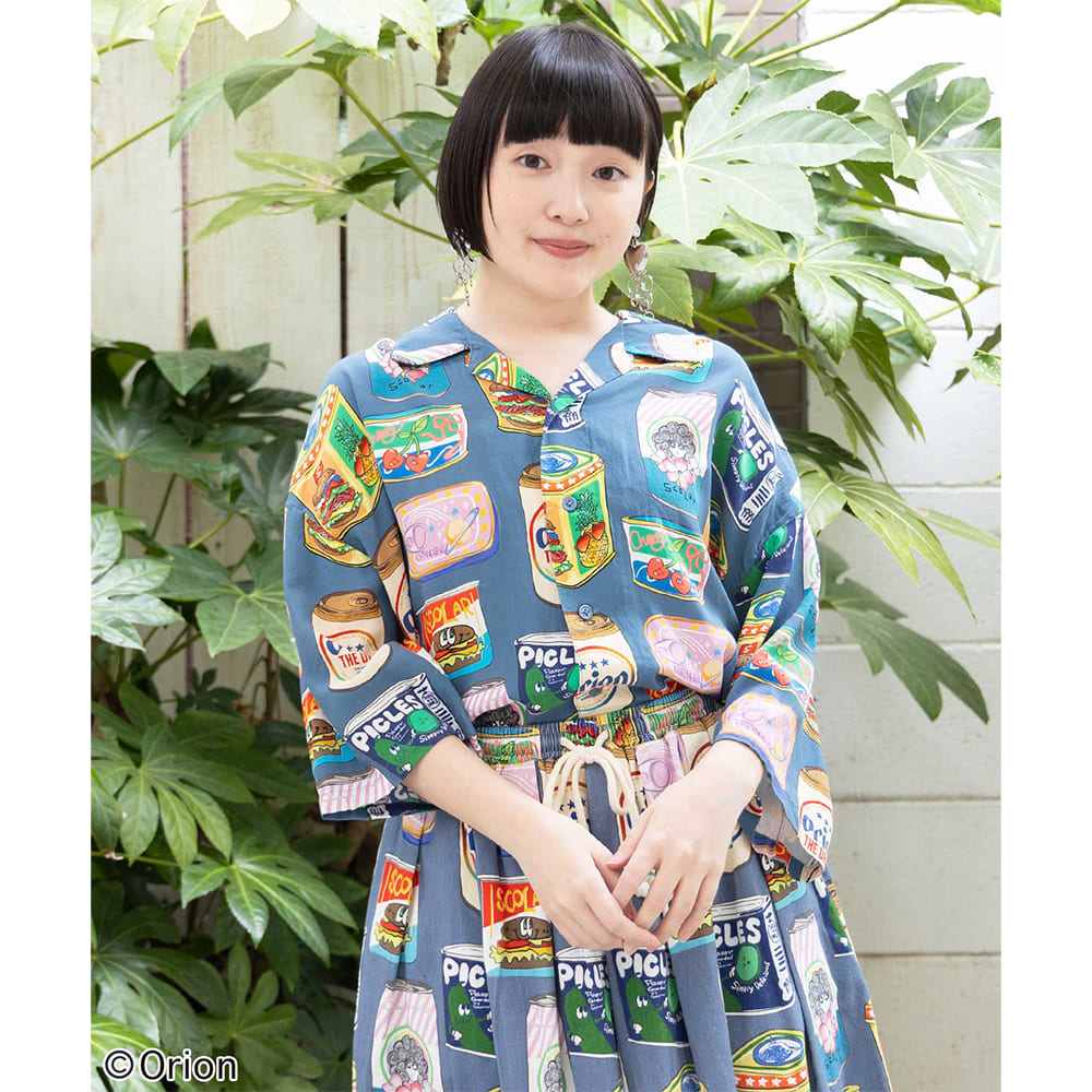 ORION×ScoLar トロピカルポップ缶 総柄シャツ （ブルー／Mサイズ）
